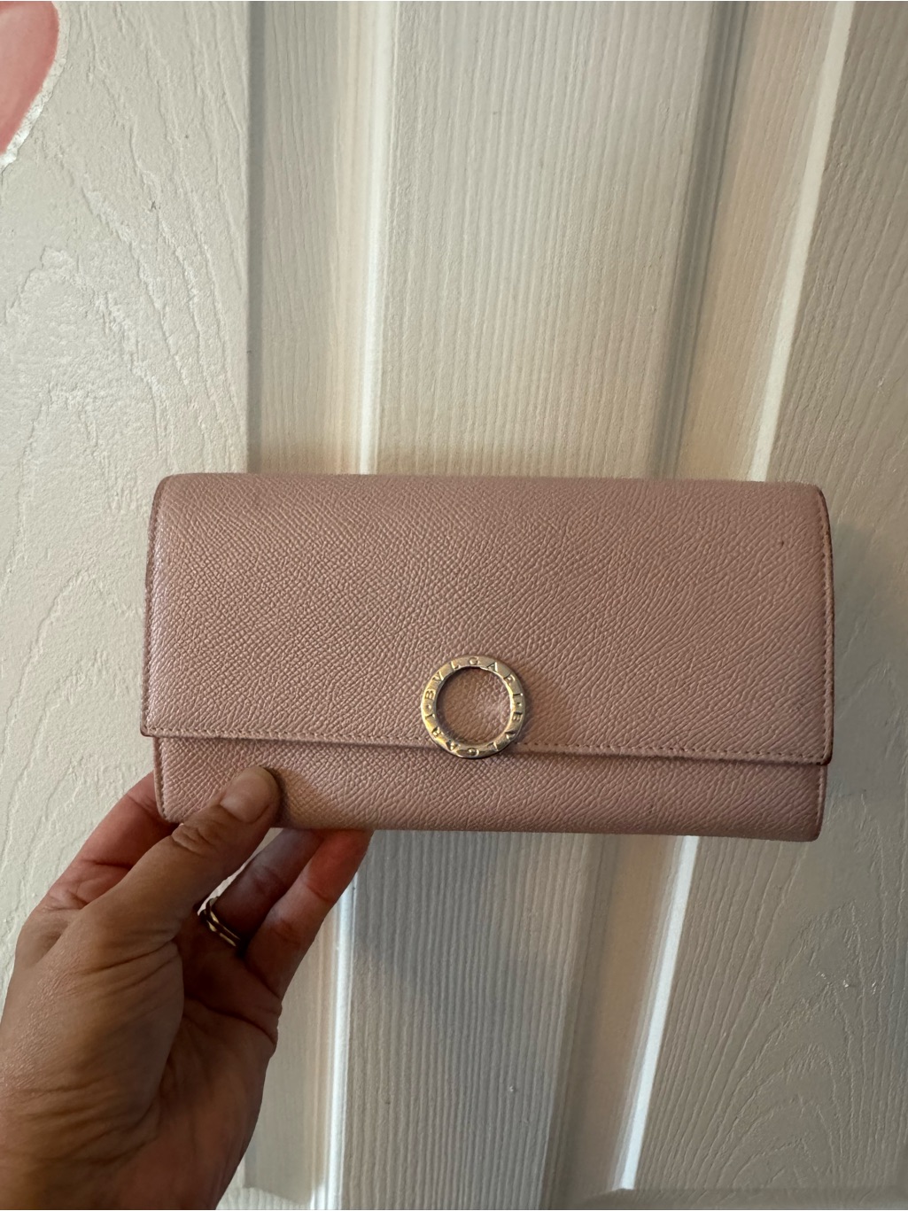 Pink Bvlgari Leather Wallet Clutch